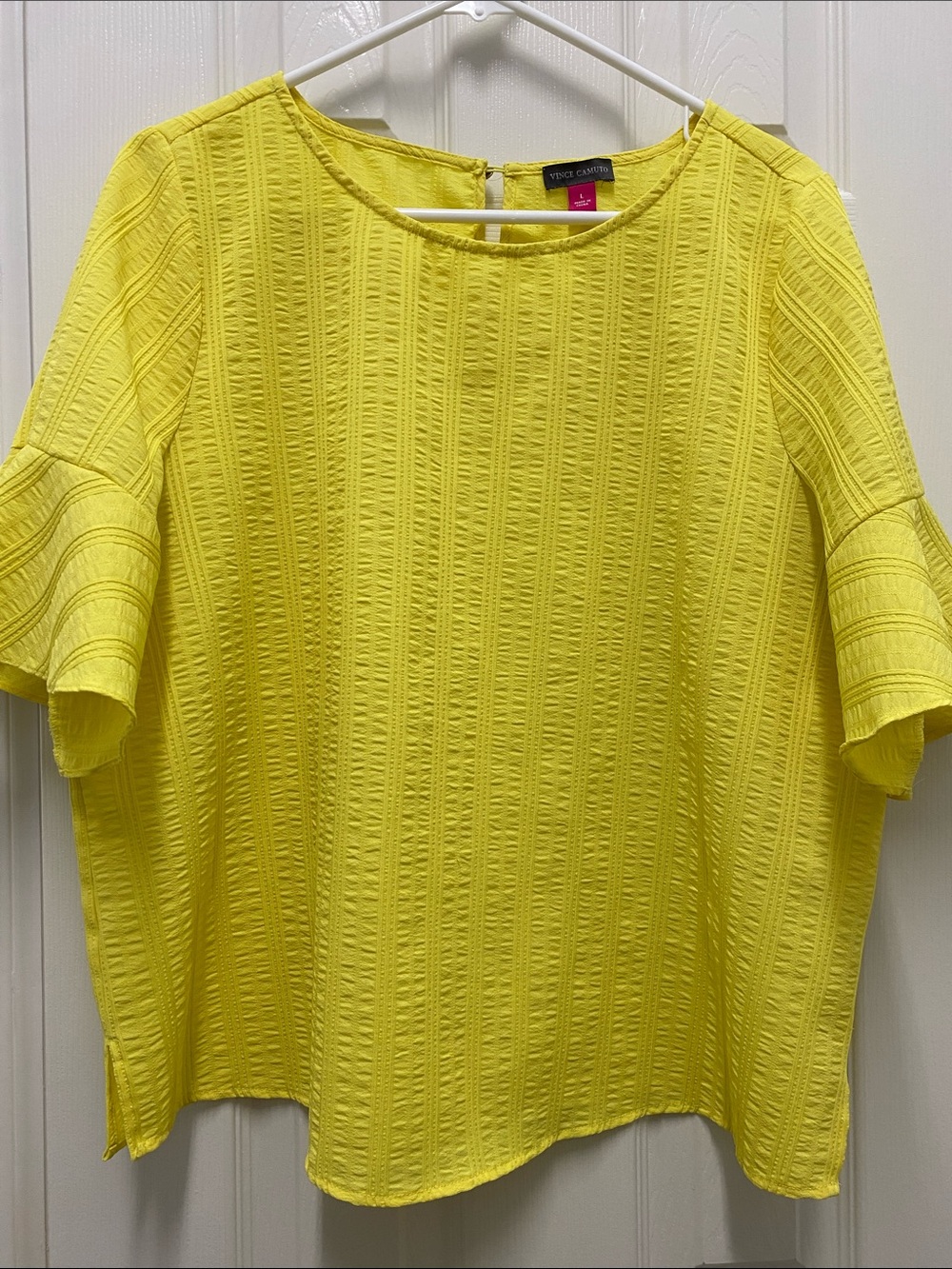 Vince Camuto Bright Yellow Textured Ruffle-Sleeve Blouse